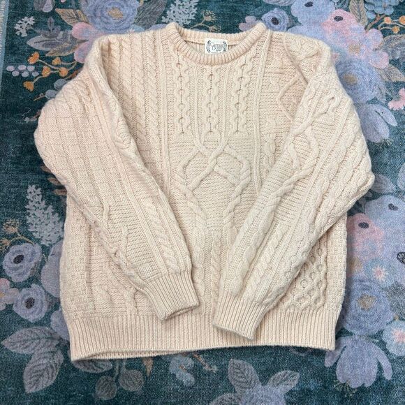 Carraig Donn Aran Sweater Womens XL Cream Cable Knit Pullover 100% Pure New Wool - Picture 8 of 12